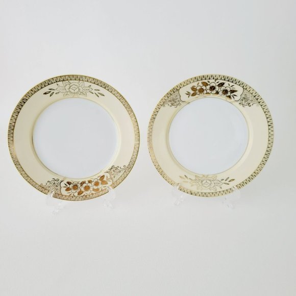 Vintage Floral Chikaramachi Gold & Cream Embossed Hand-Painted Salad Plates(2) - Picture 10 of 13